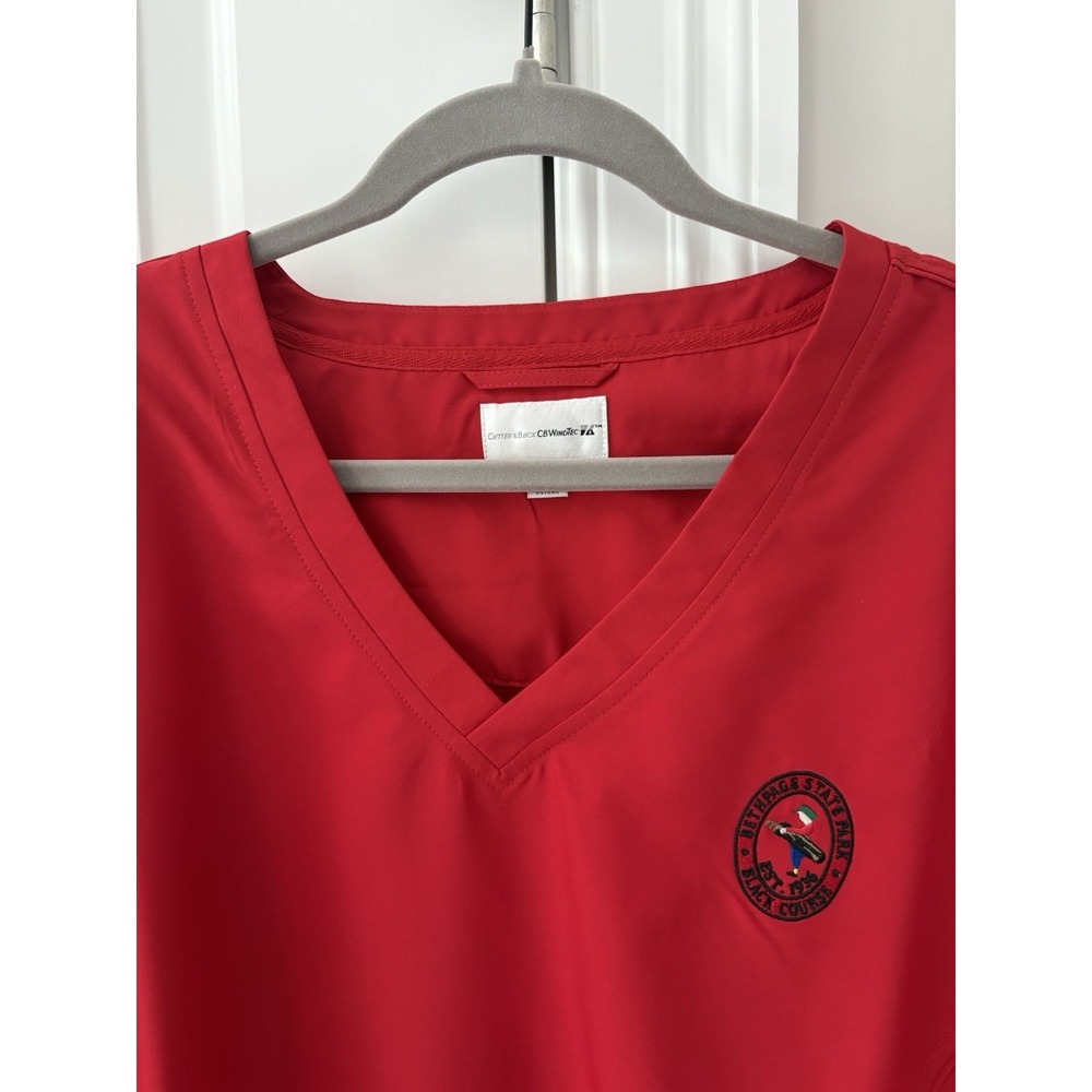 Cutter & Buck Windbreaker Jacket Bethpage Mens M Red Pullover V Neck Golf Jacket - Picture 2 of 11